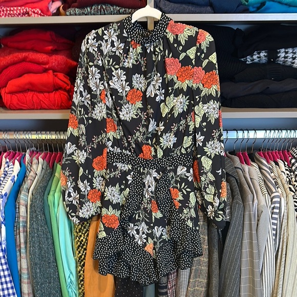 Finders black/orange print long elastic cuff sleeve mock neck romper size XXS - Picture 1 of 3